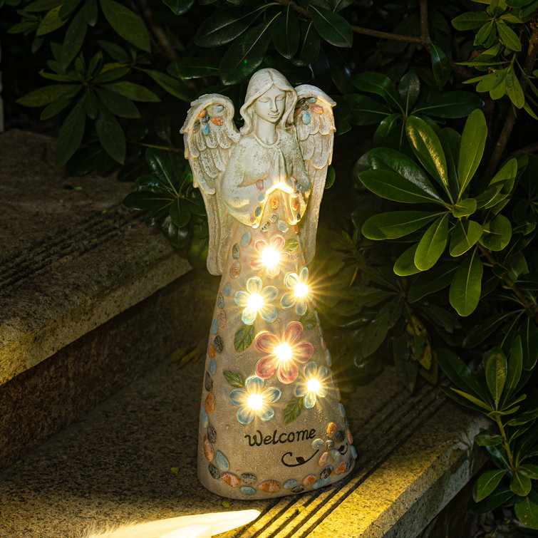 Arlmont & Co. Outdoor Solar Decor Garden Angel Figurines With 6 Leds